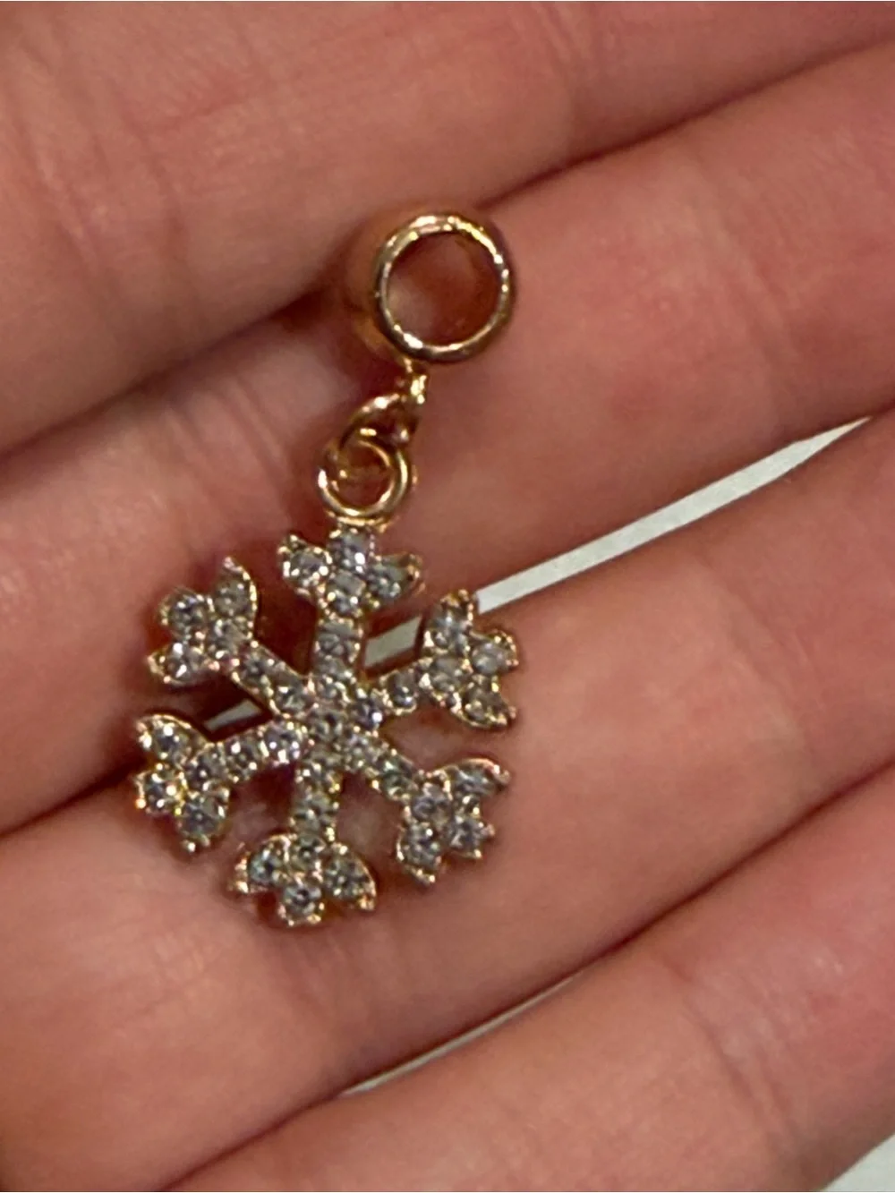 Gold Snowflake Pendant Charm with Clear Crystals